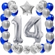 ZESTAW BALONY 14 URODZINY SREBRNY 14 ROCZNICA ŚLUBU NIEBIESKI 100 CM