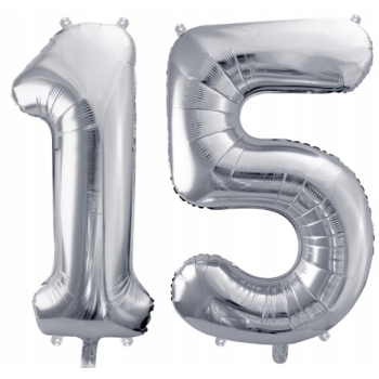 ZESTAW BALONY 15 URODZINY SREBRNY 15 ROCZNICA ŚLUBU NIEBIESKI 100 CM
