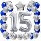 ZESTAW BALONY 15 URODZINY SREBRNY 15 ROCZNICA ŚLUBU NIEBIESKI 100 CM