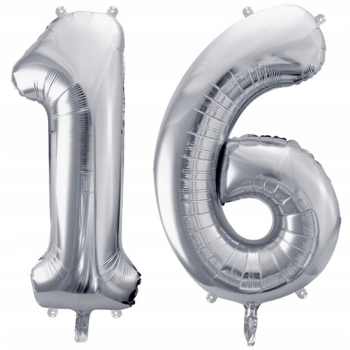 ZESTAW BALONY 16 URODZINY SREBRNY 16 ROCZNICA ŚLUBU NIEBIESKI 100 CM