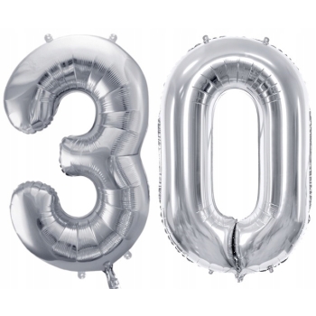 ZESTAW BALONY 30 URODZINY SREBRNY 30 ROCZNICA ŚLUBU NIEBIESKI 100 CM