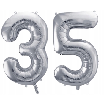 ZESTAW BALONY 35 URODZINY SREBRNY 35 ROCZNICA ŚLUBU NIEBIESKI 100 CM