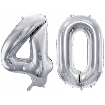 ZESTAW BALONY 40 URODZINY SREBRNY 40 ROCZNICA ŚLUBU NIEBIESKI 100 CM