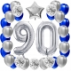 ZESTAW BALONY 90 URODZINY SREBRNY 90 ROCZNICA ŚLUBU NIEBIESKI 100 CM