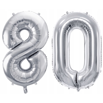 ZESTAW BALONY 80 URODZINY SREBRNY 80 ROCZNICA ŚLUBU NIEBIESKI 100 CM
