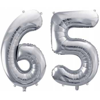 ZESTAW BALONY 65 URODZINY SREBRNY 65 ROCZNICA ŚLUBU NIEBIESKI 100 CM