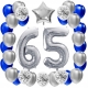 ZESTAW BALONY 65 URODZINY SREBRNY 65 ROCZNICA ŚLUBU NIEBIESKI 100 CM