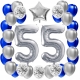 ZESTAW BALONY 55 URODZINY SREBRNY 55 ROCZNICA ŚLUBU NIEBIESKI 100 CM