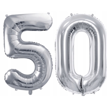 ZESTAW BALONY 50 URODZINY SREBRNY 50 ROCZNICA ŚLUBU NIEBIESKI 100 CM