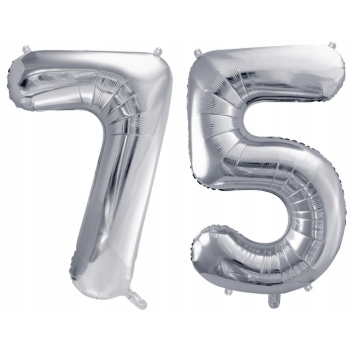 ZESTAW BALONY 75 URODZINY SREBRNY 75 ROCZNICA ŚLUBU NIEBIESKI 100 CM