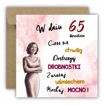 Kartka na 65 urodziny urodzinowa z liczbą dla kobiety dla niej Z ŻYCZENIAMI
