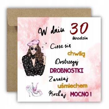 Kartka na 30 urodziny urodzinowa z liczbą dla kobiety dla niej Z ŻYCZENIAMI