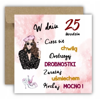 Kartka na 25 urodziny urodzinowa z liczbą dla kobiety dla niej Z ŻYCZENIAMI
