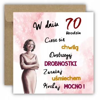 Kartka na 70 urodziny urodzinowa z liczbą dla niej dla kobiety różowa