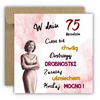 Kartka na 75 urodziny urodzinowa z liczbą dla niej dla kobiety różowa