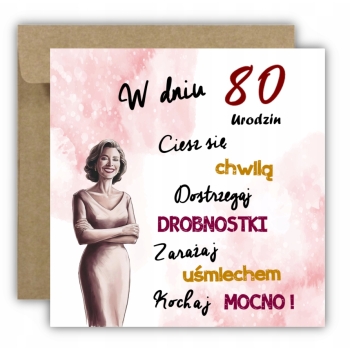 Kartka na 80 urodziny urodzinowa z liczbą dla niej dla kobiety różowa