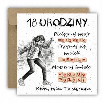 Kartka na 18 urodziny urodzinowa muzyka dla dziewczyny cytat Z ŻYCZENIAMI