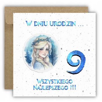 Kartka okolicznościowa na 9 urodziny dla dzieci ELSA KRAINA Z ŻYCZENIAMI