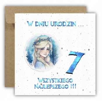 Kartka okolicznościowa na 7 urodziny dla dzieci ELSA KRAINA Z ŻYCZENIAMI
