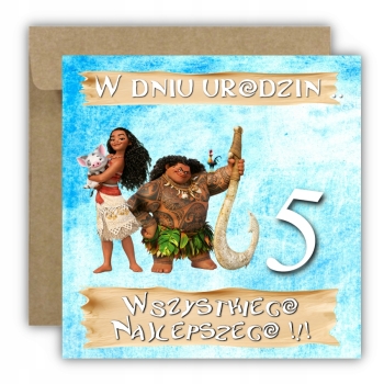Kartka okolicznościowa na 5 urodziny dla dzieci Vaiana Moana Z ŻYCZENIAMI