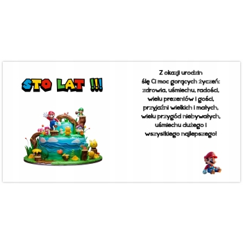 Kartka okolicznościowa na 7 urodziny dla dzieci SUPER MARIO Z ŻYCZENIAMI