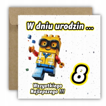 Kartka okolicznościowa na 8 urodziny dla dzieci LEGO Z ŻYCZENIAMI