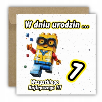 Kartka okolicznościowa na 7 urodziny dla dzieci LEGO Z ŻYCZENIAMI