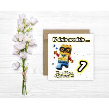 Kartka okolicznościowa na 7 urodziny dla dzieci LEGO Z ŻYCZENIAMI