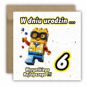 Kartka okolicznościowa na 6 urodziny dla dzieci LEGO Z ŻYCZENIAMI
