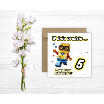 Kartka okolicznościowa na 5 urodziny dla dzieci LEGO Z ŻYCZENIAMI