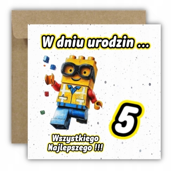 Kartka okolicznościowa na 5 urodziny dla dzieci LEGO Z ŻYCZENIAMI