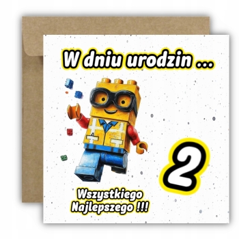 Kartka okolicznościowa na 2 urodziny dla dzieci LEGO Z ŻYCZENIAMI