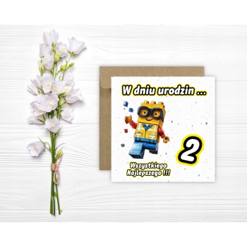 Kartka okolicznościowa na 2 urodziny dla dzieci LEGO Z ŻYCZENIAMI