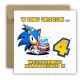 Kartka na 4 urodziny dla dzieci Sonic X jeż czapeczka torcik Z ŻYCZENIAMI