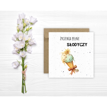 Kartka okolicznościowa na urodziny URODZINOWA życzenia pełne słodyczy lody
