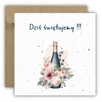 Kartka okolicznościowa na urodziny URODZINOWA dziś świętujemy wino kwiaty
