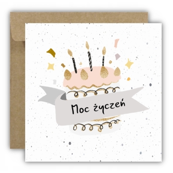 Kartka okolicznościowa na urodziny URODZINOWA moc życzeń tort świeczki