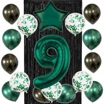 ZESTAW BALONY 9 URODZINY ZIELONY BUTELKOWA ZIELEŃ 9 ROCZNICA ŚLUBU 100 CM