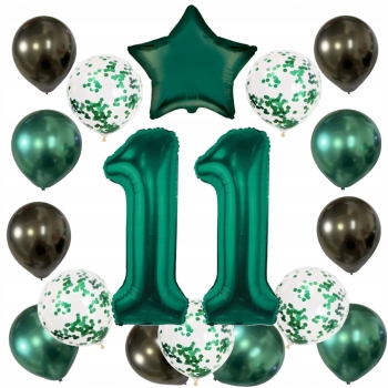 ZESTAW BALONY 11 URODZINY ZIELONY BUTELKOWA ZIELEŃ 11 ROCZNICA ŚLUBU 100 CM