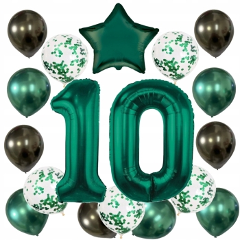ZESTAW BALONY 10 URODZINY ZIELONY BUTELKOWA ZIELEŃ 10 ROCZNICA ŚLUBU 100 CM