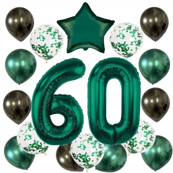 ZESTAW BALONY 60 URODZINY ZIELONY BUTELKOWA ZIELEŃ 60 ROCZNICA ŚLUBU 100 CM