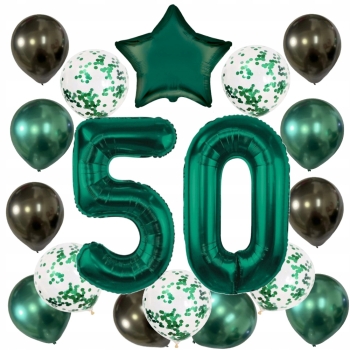 ZESTAW BALONY 50 URODZINY ZIELONY BUTELKOWA ZIELEŃ 50 ROCZNICA ŚLUBU 100 CM