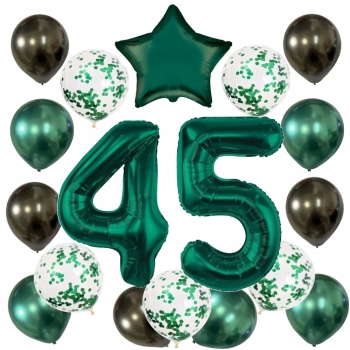 ZESTAW BALONY 45 URODZINY ZIELONY BUTELKOWA ZIELEŃ 45 ROCZNICA ŚLUBU 100 CM