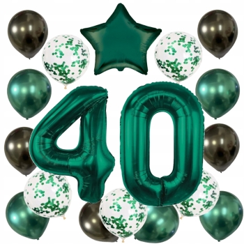 ZESTAW BALONY 40 URODZINY ZIELONY BUTELKOWA ZIELEŃ 40 ROCZNICA ŚLUBU 100 CM
