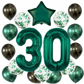 ZESTAW BALONY 30 URODZINY ZIELONY BUTELKOWA ZIELEŃ 30 ROCZNICA ŚLUBU 100 CM