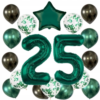 ZESTAW BALONY 25 URODZINY ZIELONY BUTELKOWA ZIELEŃ 25 ROCZNICA ŚLUBU 100 CM