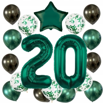 ZESTAW BALONY 20 URODZINY ZIELONY BUTELKOWA ZIELEŃ 20 ROCZNICA ŚLUBU 100 CM