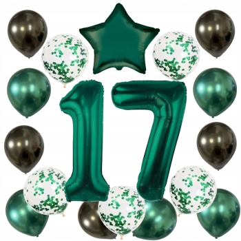 ZESTAW BALONY 17 URODZINY ZIELONY BUTELKOWA ZIELEŃ 17 ROCZNICA ŚLUBU 100 CM