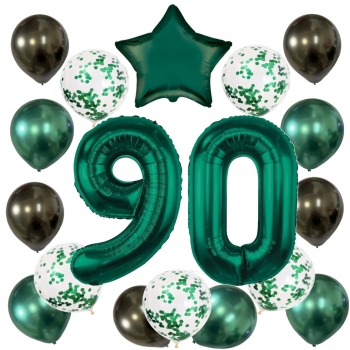 ZESTAW BALONY 90 URODZINY ZIELONY BUTELKOWA ZIELEŃ 90 ROCZNICA ŚLUBU 100 CM