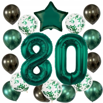 ZESTAW BALONY 80 URODZINY ZIELONY BUTELKOWA ZIELEŃ 80 ROCZNICA ŚLUBU 100 CM